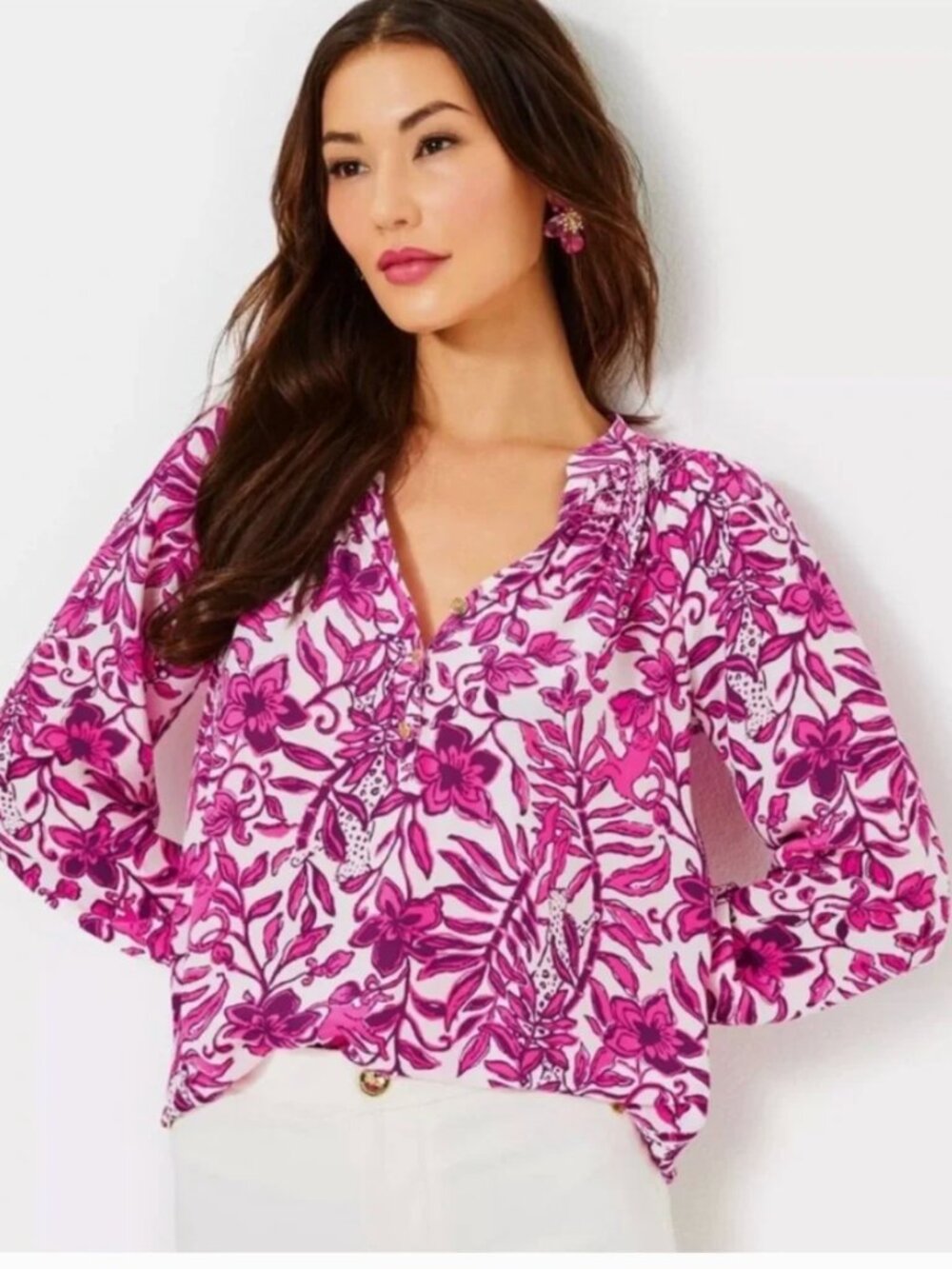 NWT Lilly Pulitzer Elsa Silk Top, Elderflower Blossom Lil Escape Plan Large